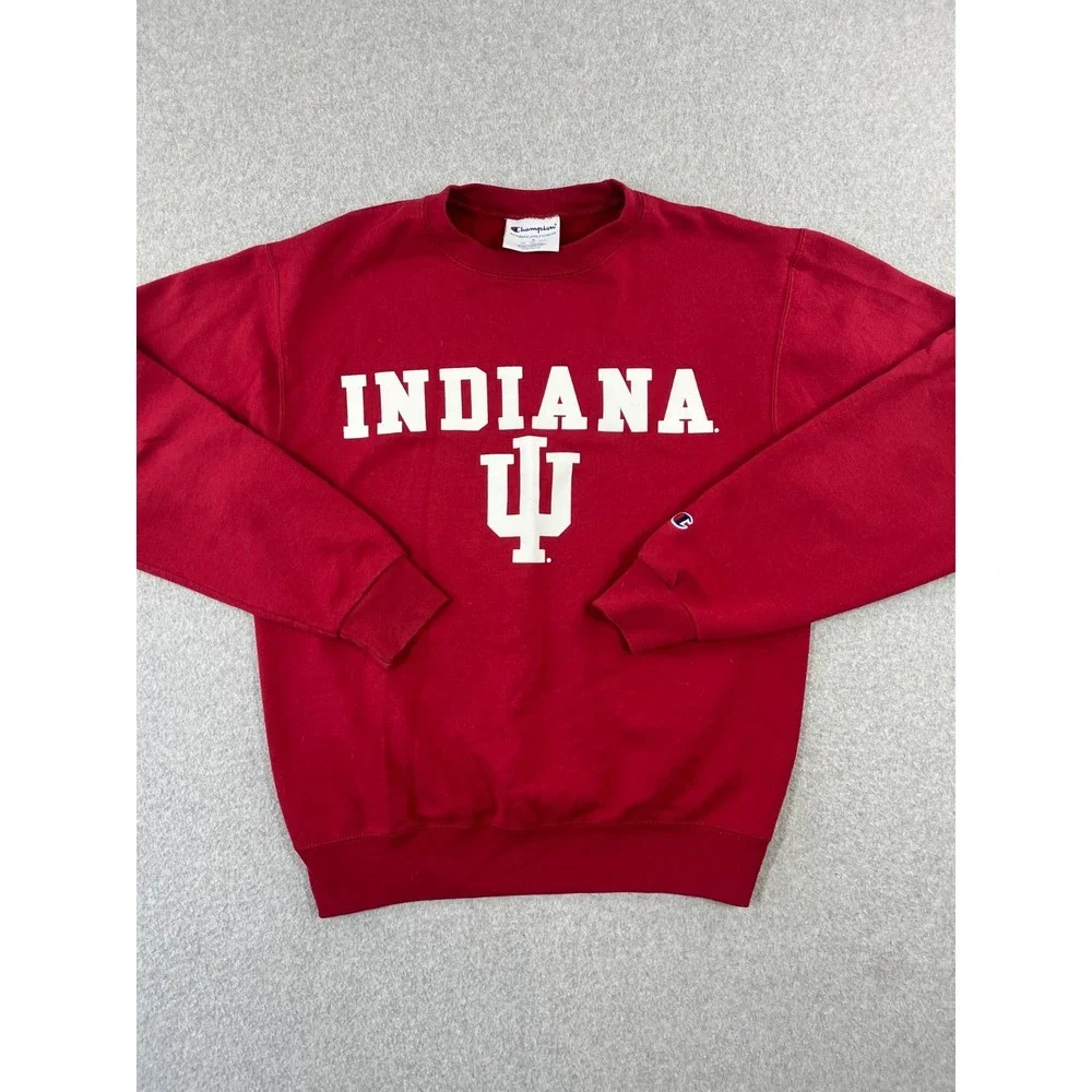 Indiana University Sweatshirt Mens S Red Champion IU Hoosiers Long Sleeve Crew
